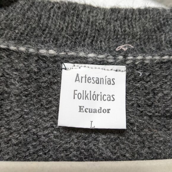 ARTESANIAS FOLKLORICAS Ecuador 100% Wool Camel Geo Cardigan L - Picture 3 of 6